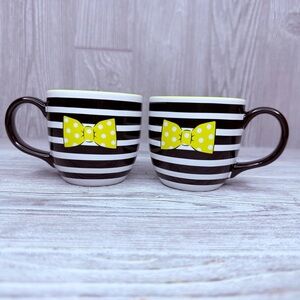 Disney Store Minnie Mouse Signature Mug Cup Set Yellow Bow Black Stripe coffee